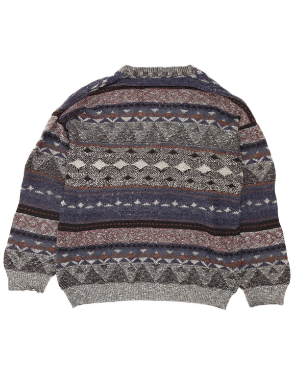 Vintage Mens V-Neck Jumper Sweater Large Multicoloured Fair Isle