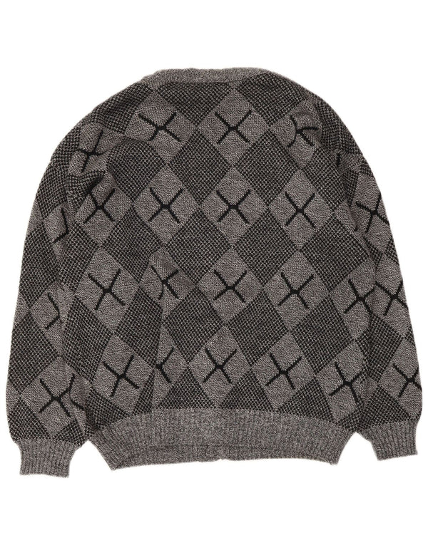 Vintage Ανδρικό Ζακέτα πουλόβερ Large Grey Argyle/Diamond Acrylic