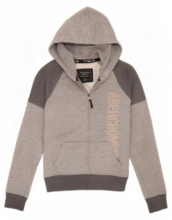 Abercrombie & Fitch Damen-Kapuzenpullover mit Reißverschluss, Gr. 10, Größe S, Grau, Farbblock