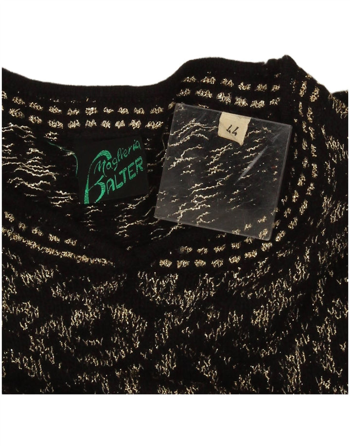 Vintage Womens Crew Neck Jumper Sweater IT 44 Medium Black Geometric