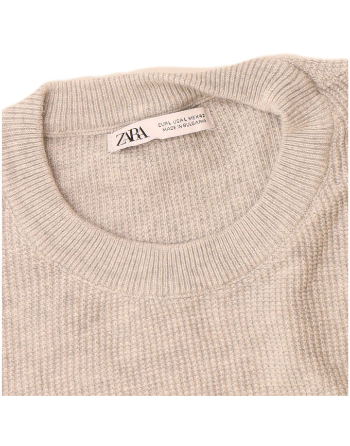 Zara Herren-Pullover mit Rundhalsausschnitt, groß, graue Baumwolle