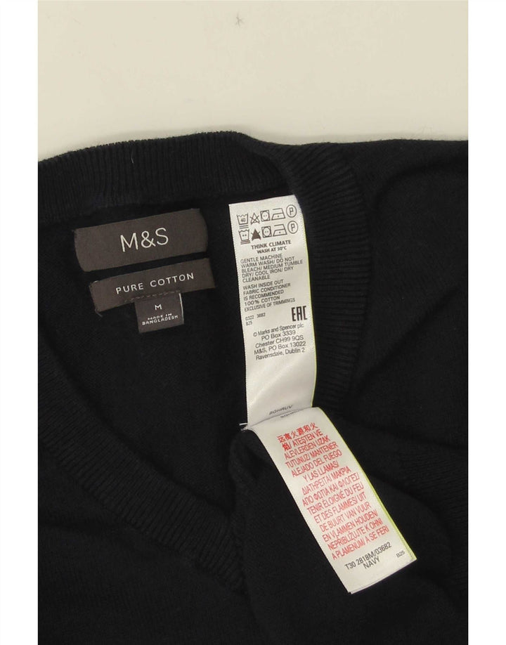 Marks & Spencer Mens V-Neck Jumper Sweater Medium Navy Blue Cotton