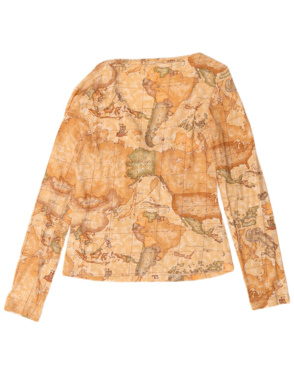 ALVIERO MARTINI Top grafico da donna manica lunga UK 16 grande cotone beige