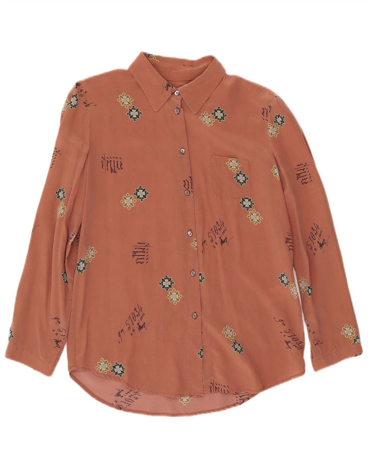 Attic And Barn Womens Abstract Pattern Shirt Blouse EU 40 Medium Pink Silk
