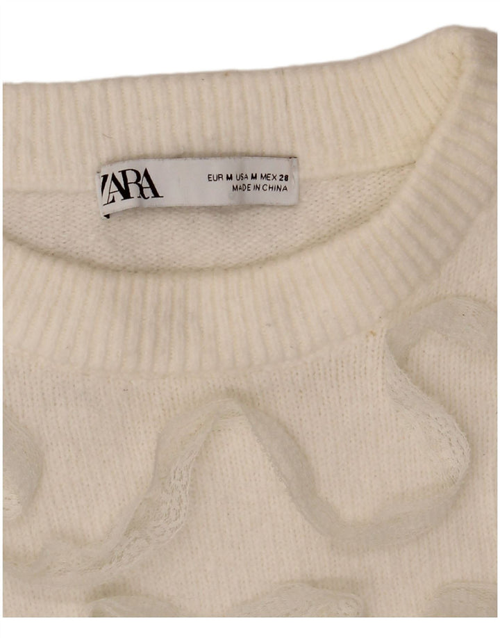 Zara Womens Crop Boat Neck Jumper Sweater UK 14 Medium White