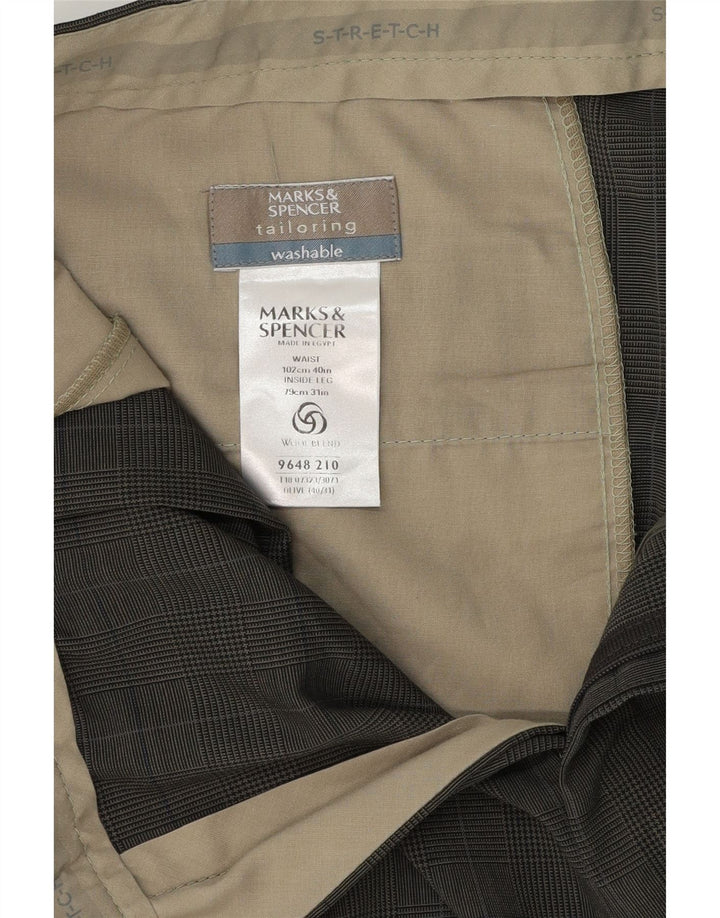 Marks & Spencer Mens Pegged Suit Trousers W40 L31 Khaki Check Polyester