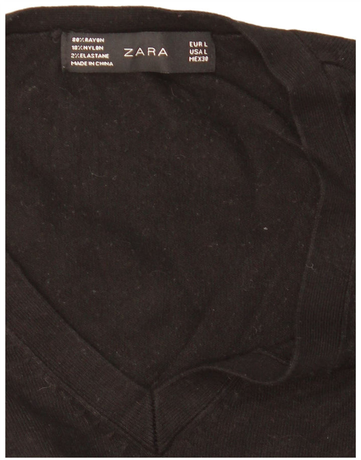 Zara Womens V-Neck Jumper Sweater UK 16 Large Black