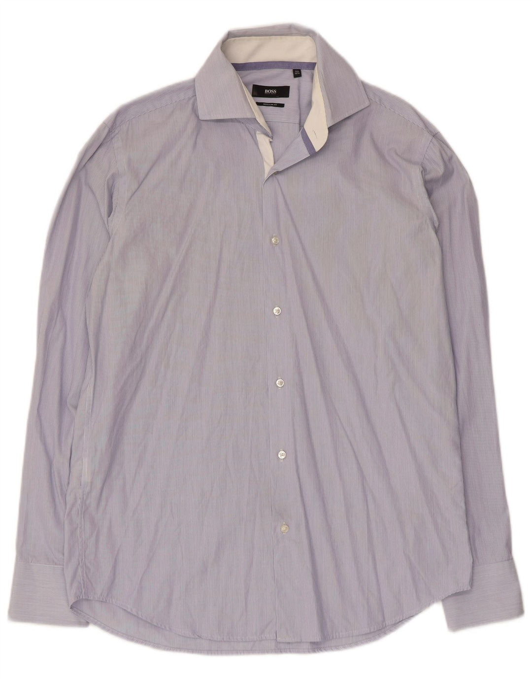 Hugo Boss Mens Regular Fit Shirt Size 39 15 1/2 Medium Blue Pinstripe
