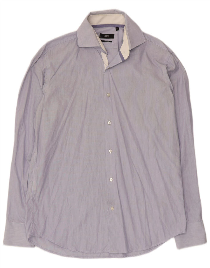 Hugo Boss Mens Regular Fit Shirt Size 39 15 1/2 Medium Blue Pinstripe