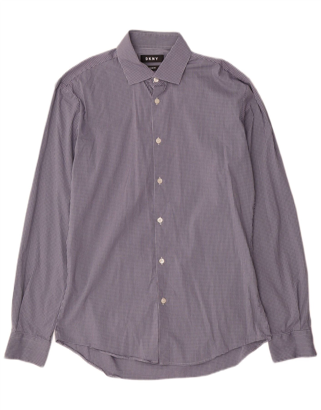 Dkny Mens Slim Fit Shirt Size 39 15/5 Medium Blue Check Cotton