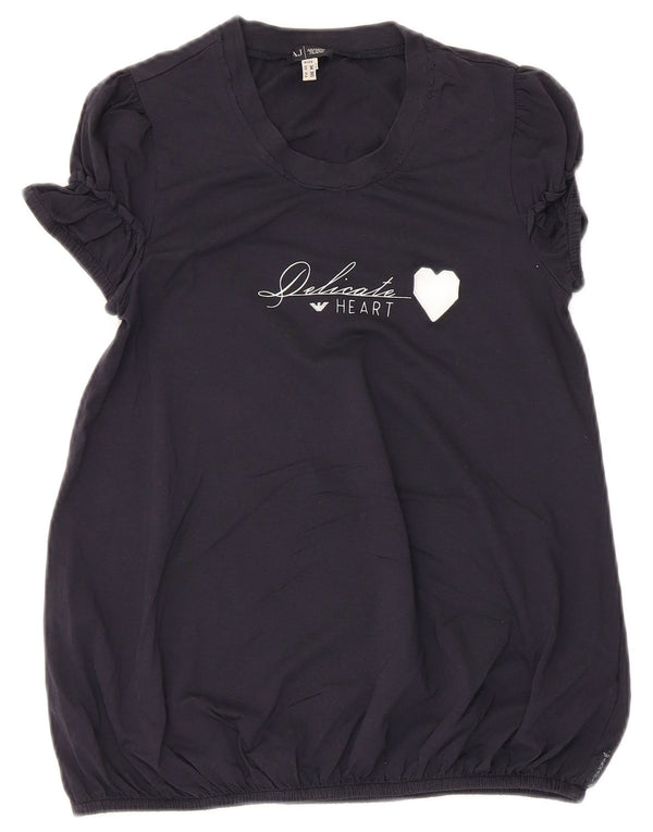 Armani Dame Grafisk Bluse Top EU 34 2XS Marineblå Bomuld