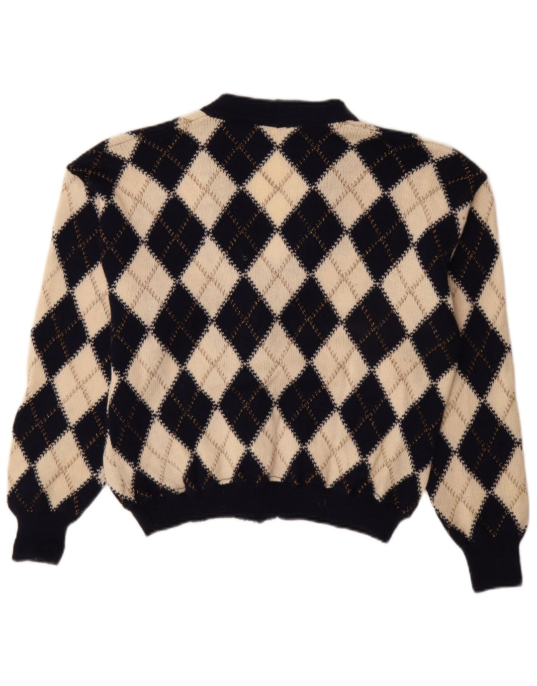 Vintage Womens Cardigan Sweater IT 48 XL Beige Argyle/Diamond