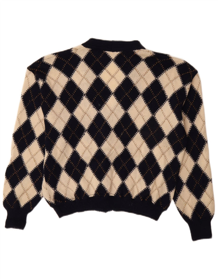 Vintage Womens Cardigan Sweater IT 48 XL Beige Argyle/Diamond