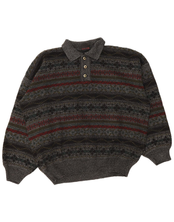 Vintage herre poloshirt XL Grey Fair Isle