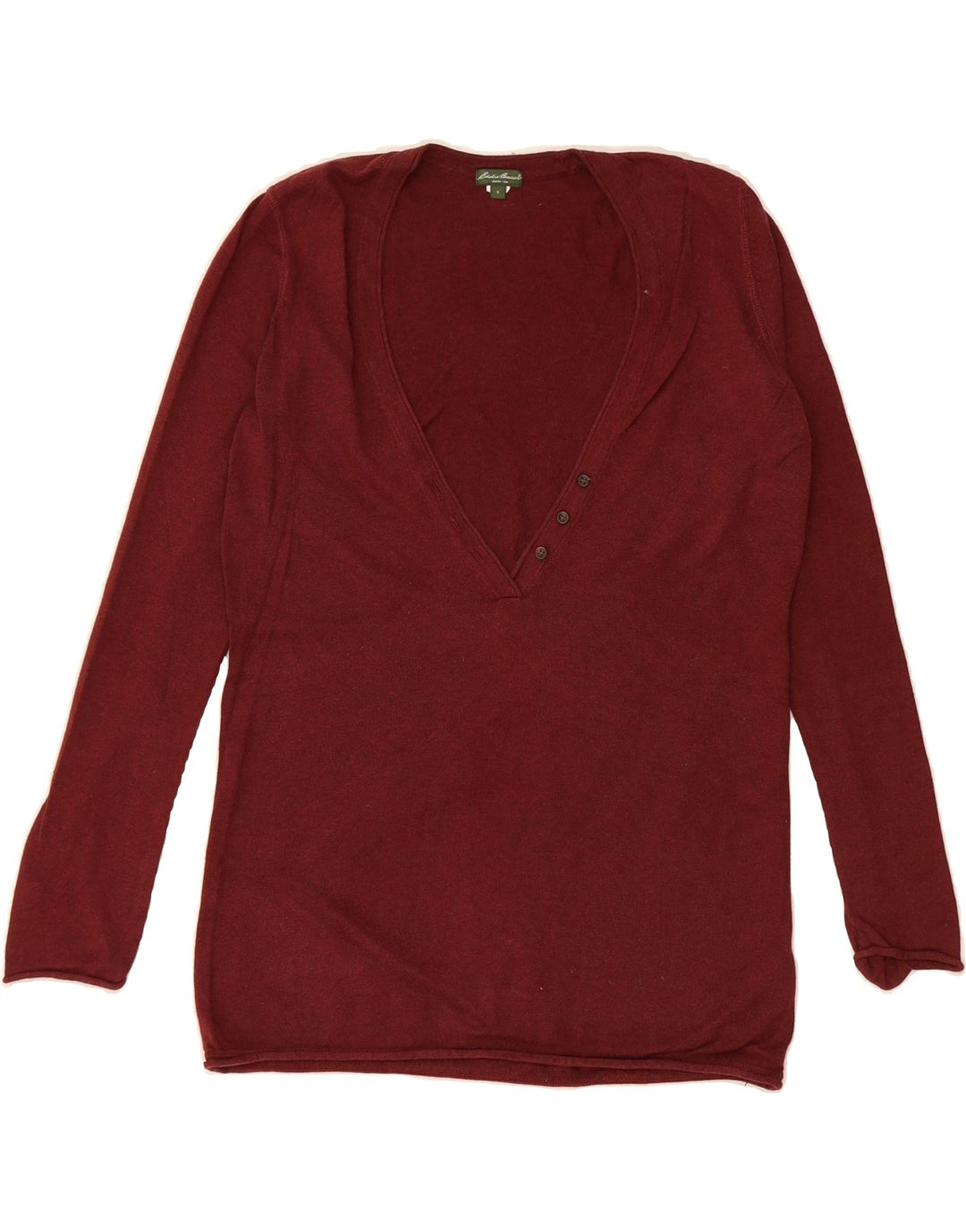 EDDIE BAUER Womens Seattle V-Neck Jumper Sweater UK 10 Small Maroon Vintage Eddie Bauer and Second-Hand Eddie Bauer from Messina Hembry 