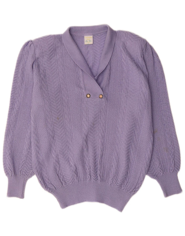 Christian Dior Womens Shawl Neck Jumper Sweater UK 18 XL Purple Cotton