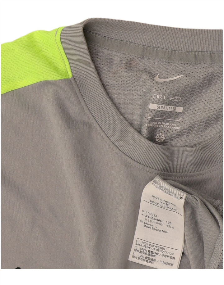 Nike Mens Dri Fit Slim Fit T-Shirt Top Large Grey Colourblock Polyester