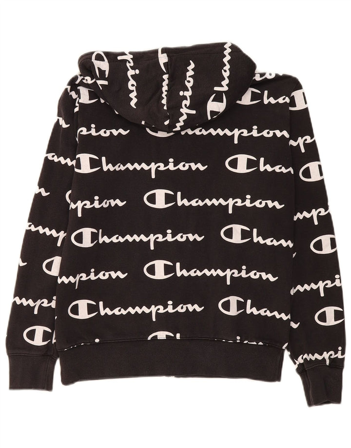 CHAMPION Womens Graphic Zip Hoodie Sweater UK 14 Medium Black