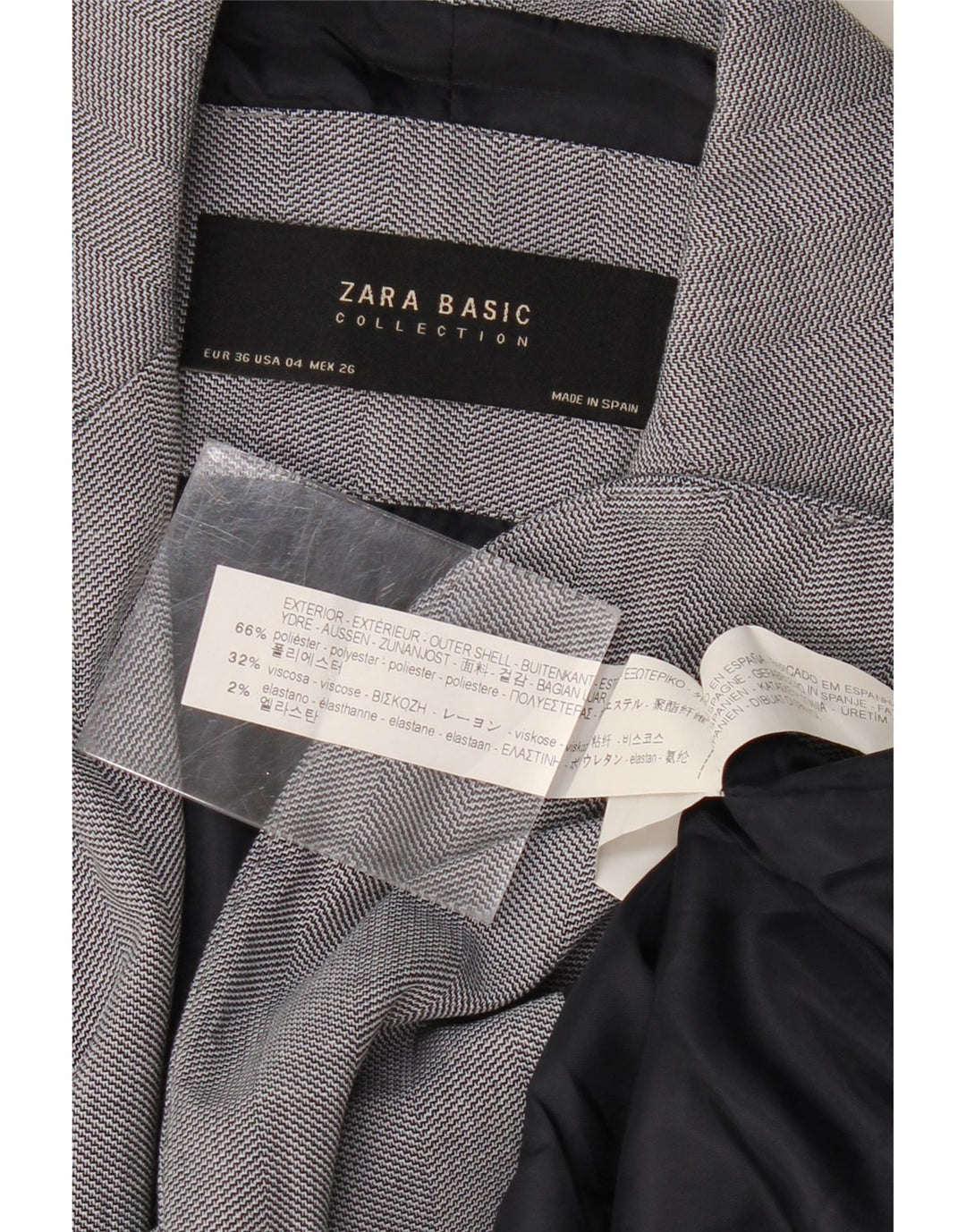 ZARA Blazerjakke med 1 knap til kvinder EU 36 XS Grå Chevron Polyester