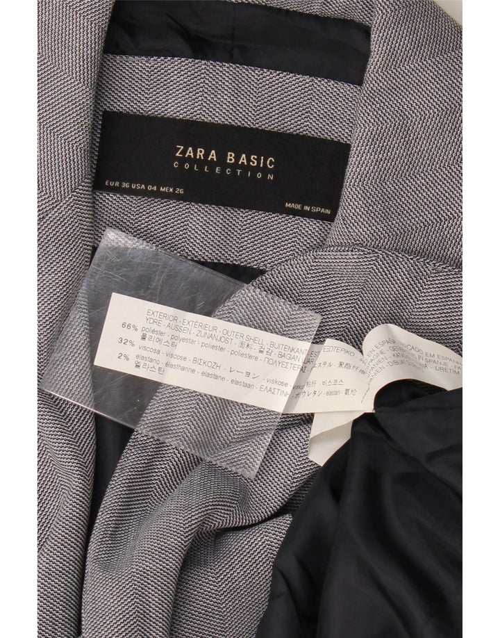 ZARA Blazerjakke med 1 knap til kvinder EU 36 XS Grå Chevron Polyester