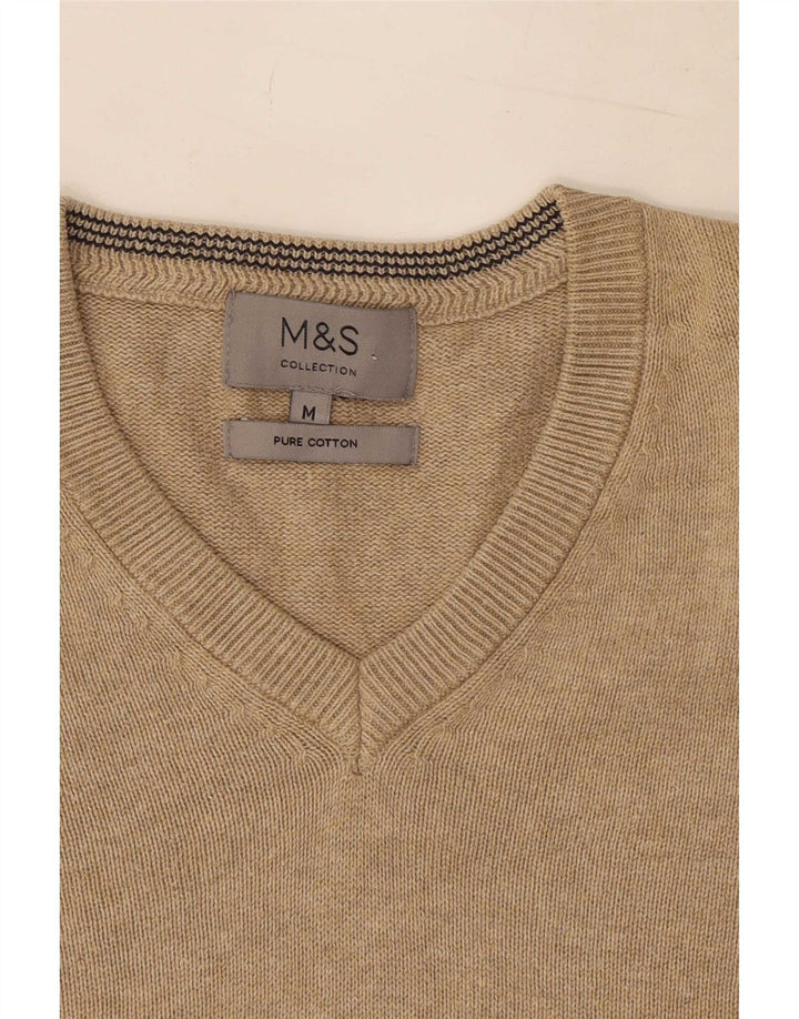 Marks & Spencer Mens V-Neck Jumper Sweater Medium Beige Cotton