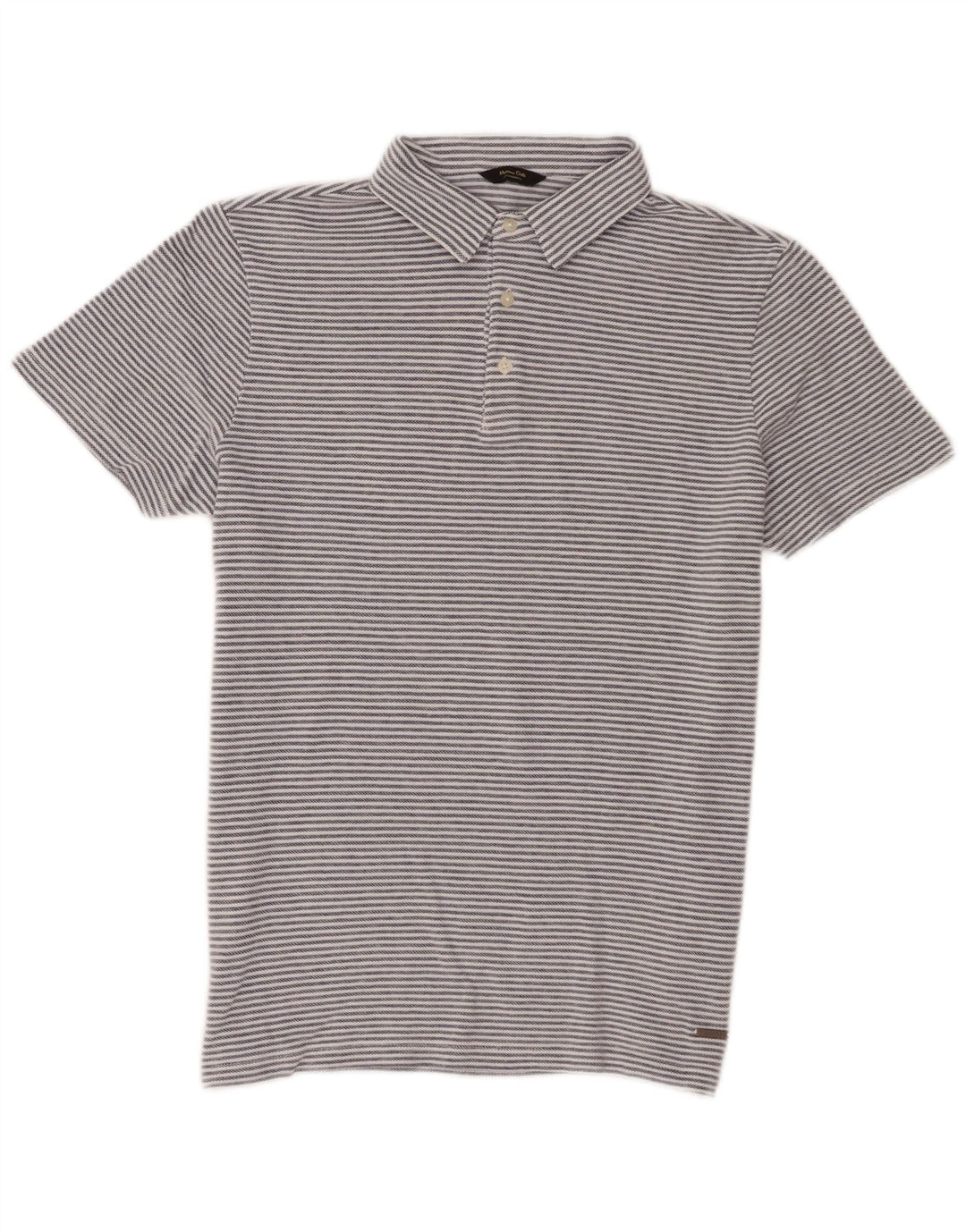 Massimo Dutti Polo Homme Bleu Moyen En Coton À Fines Rayures