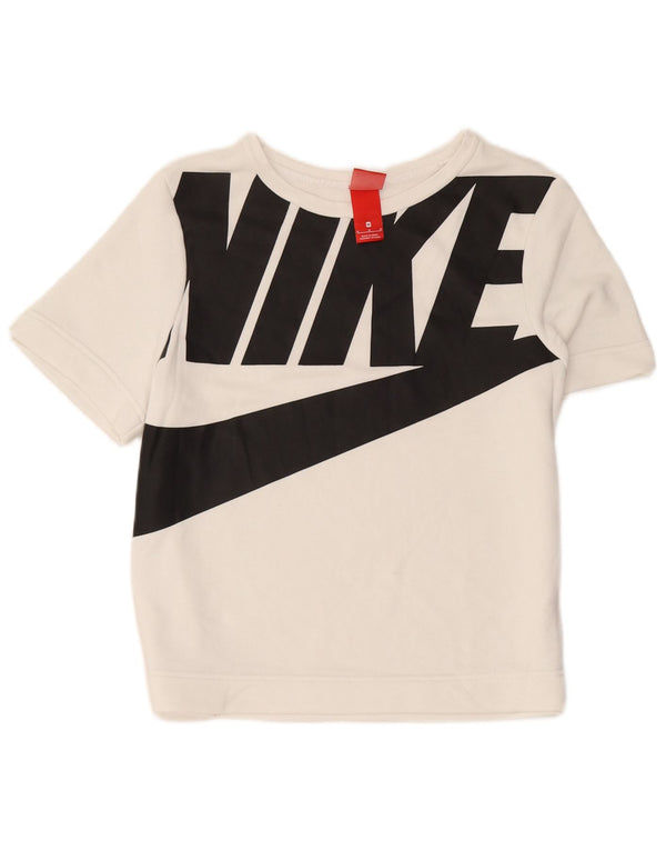 Pulover Nike cu mânecă scurtă cu grafică pentru femei UK 14 Medium White