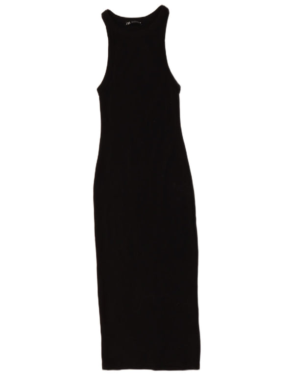 Zara Γυναικείο Αμάνικο Bodycon Φόρεμα UK 10 Small μαύρο βαμβακερό