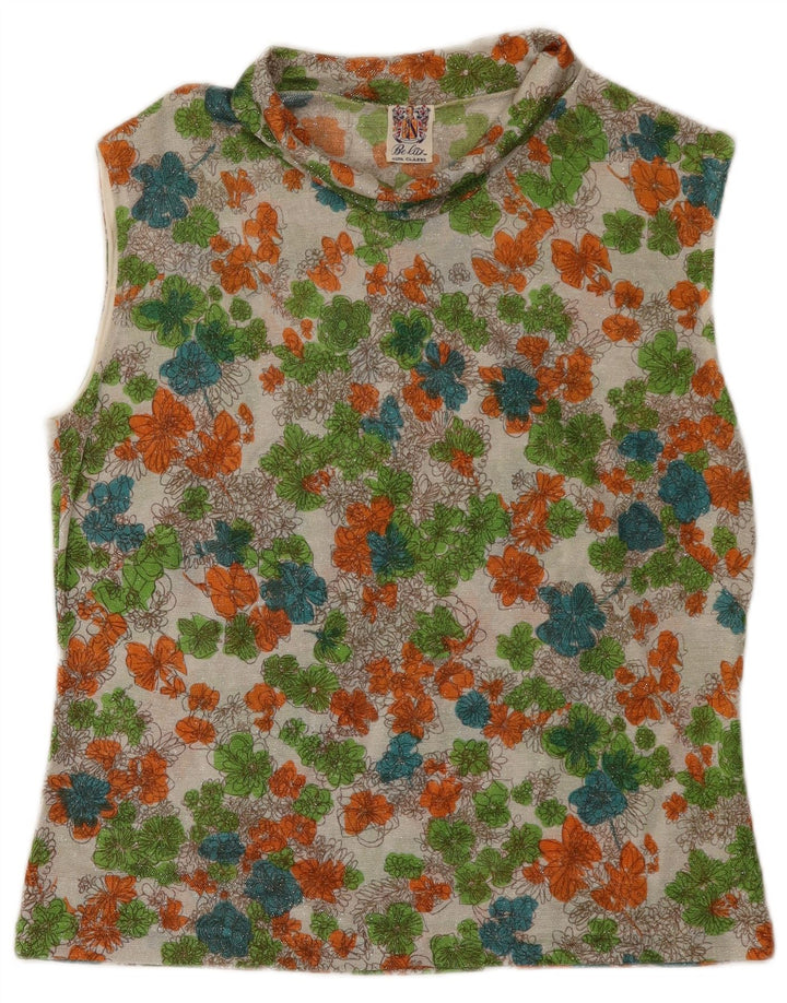 Canotta vintage da donna UK 16 grande floreale multicolore