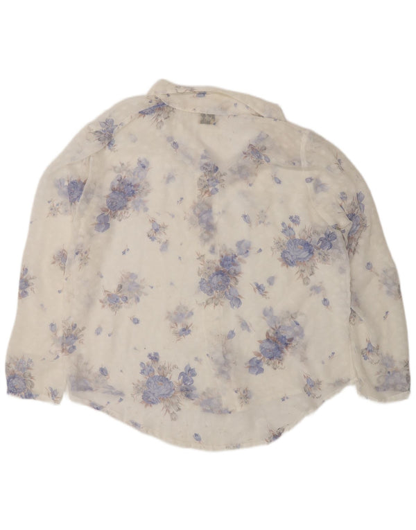 vintage Femmes Voir à travers la chemise Blouse UK 14 Grand Blanc Floral
