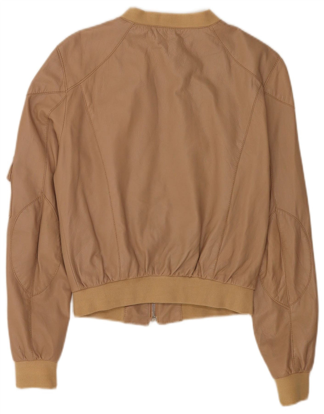 Forpen Chaqueta Bomber de Cuero Corta para Mujer UK 10 Small Beige