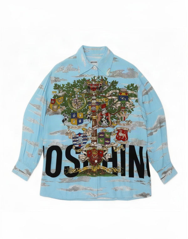 Cămașă grafică supradimensionată pentru femei Moschino UK 10 Designer mic albastru de viscoză