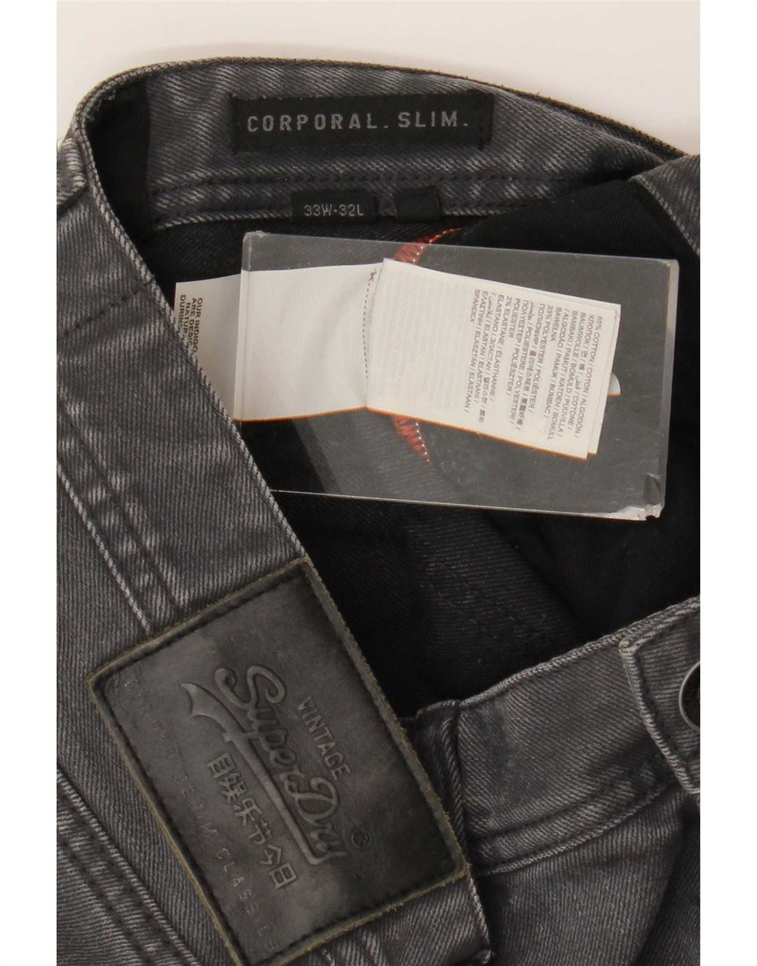 Superdry Herren Corporal Slim Jeans W33 L32 Graue Baumwolle