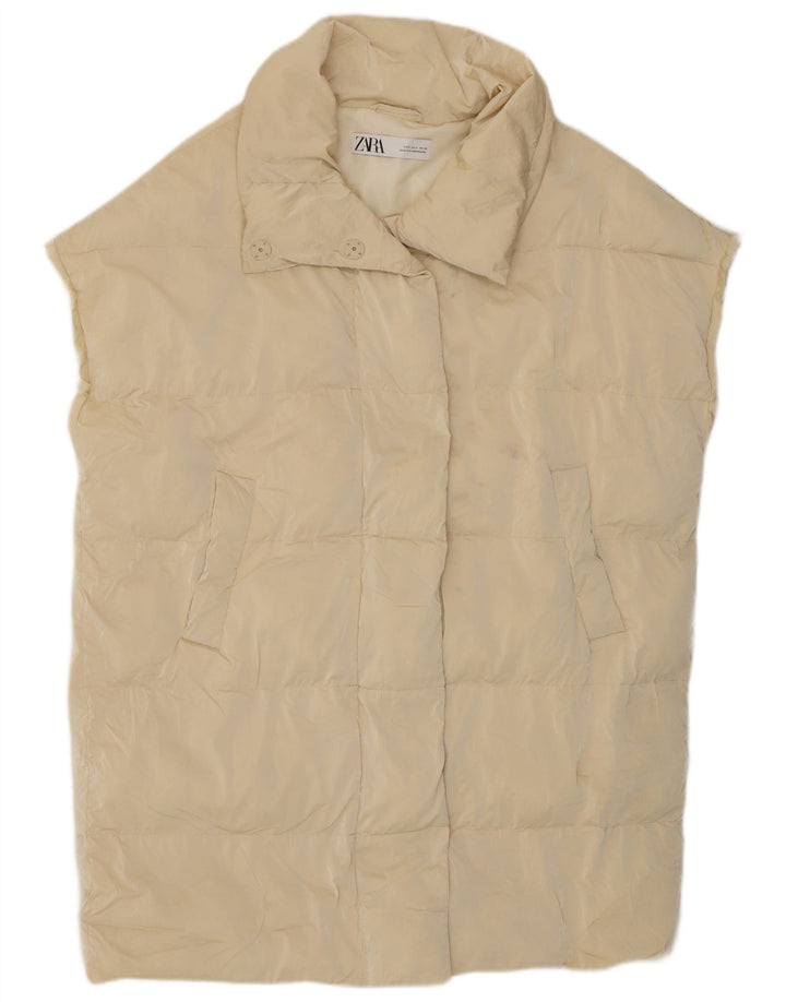 Zara Womens Oversized Longline Padded Gilet UK 10 Small Beige Polyester