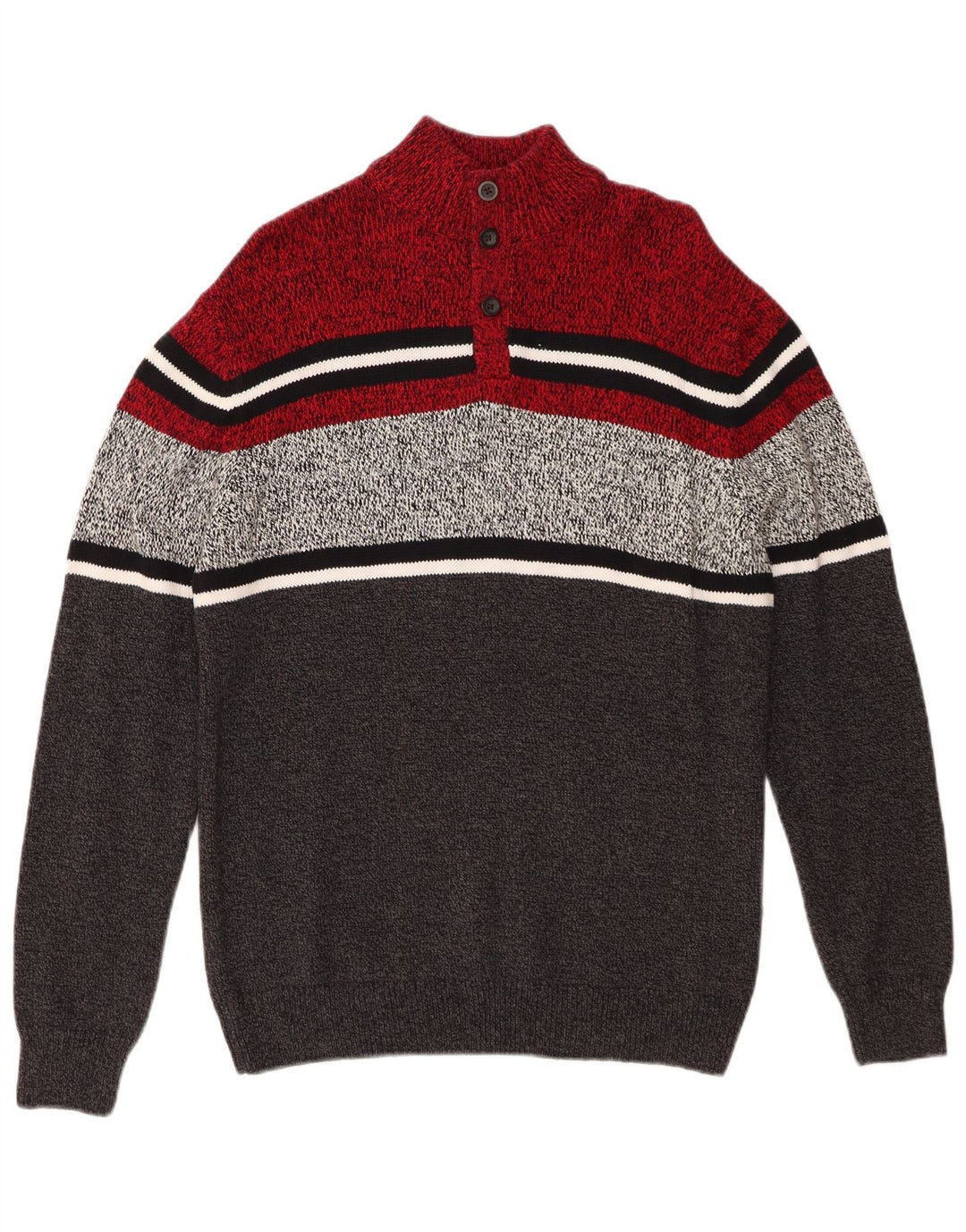CHAPS Mens Grant Fit Button Neck Jumper Sweater Large Grey Colourblock