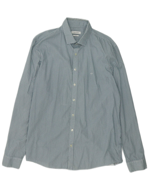 Calvin Klein Mens Slim Fit Shirt Size 42 16 1/2 Large Blue Spotted Cotton
