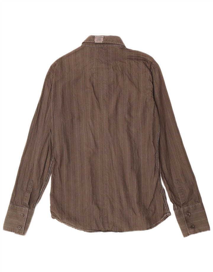 G-Star Herren-Hemd aus mittlerer Khaki-Streifen-Baumwolle