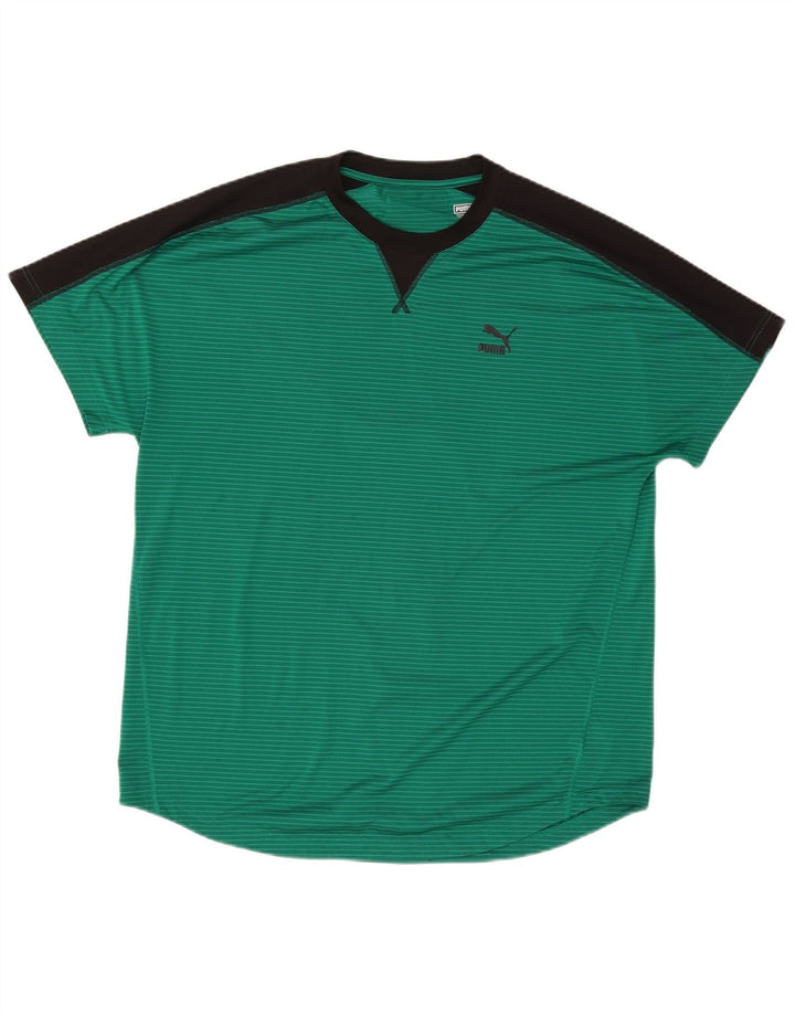 Puma Mens Graphic T-Shirt Top XL Green Colourblock Polyester