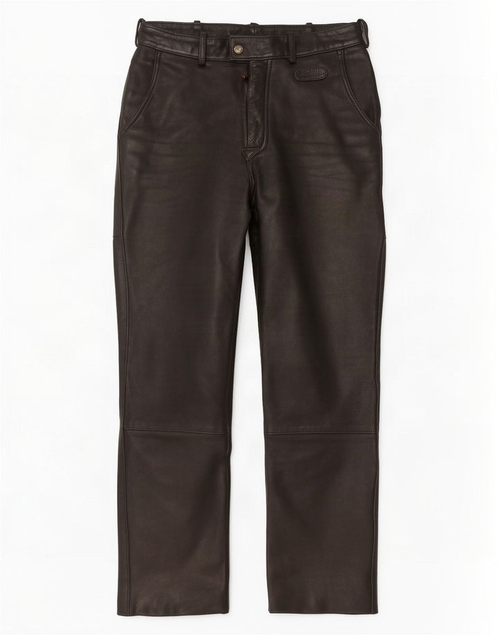 Vintage Mens Straight Leather Trousers EU 48 Medium W30 L28 Black