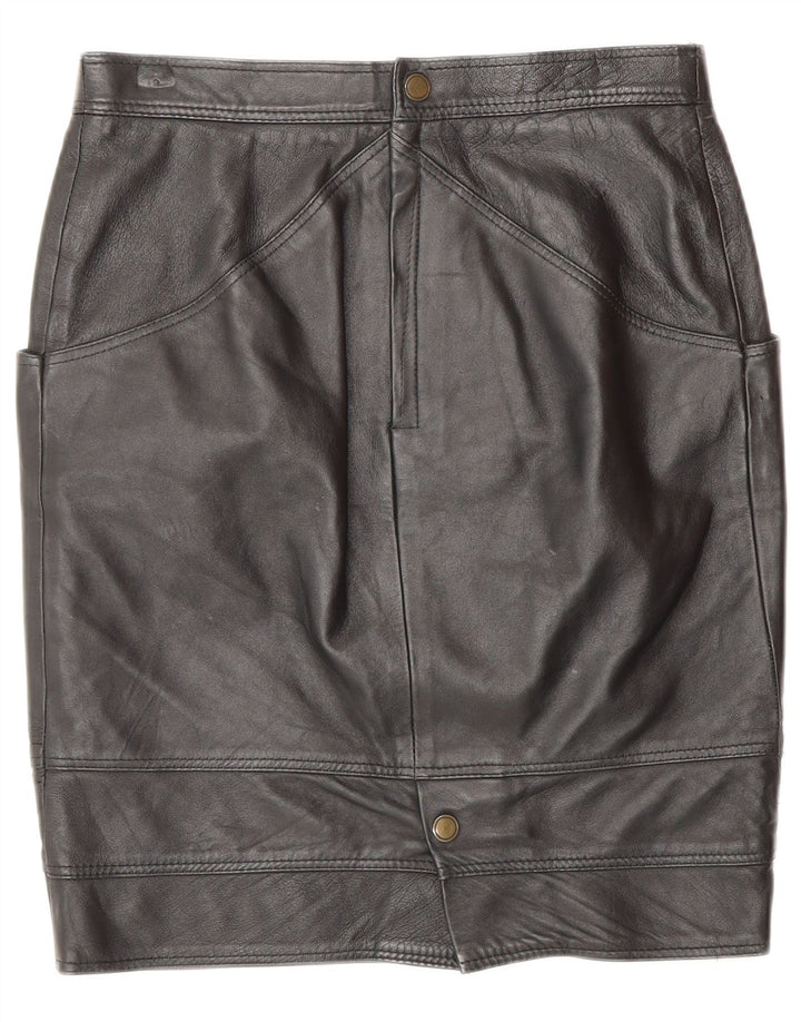 VINTAGE Womens Leather Skirt IT 44 Medium W28  Black Leather