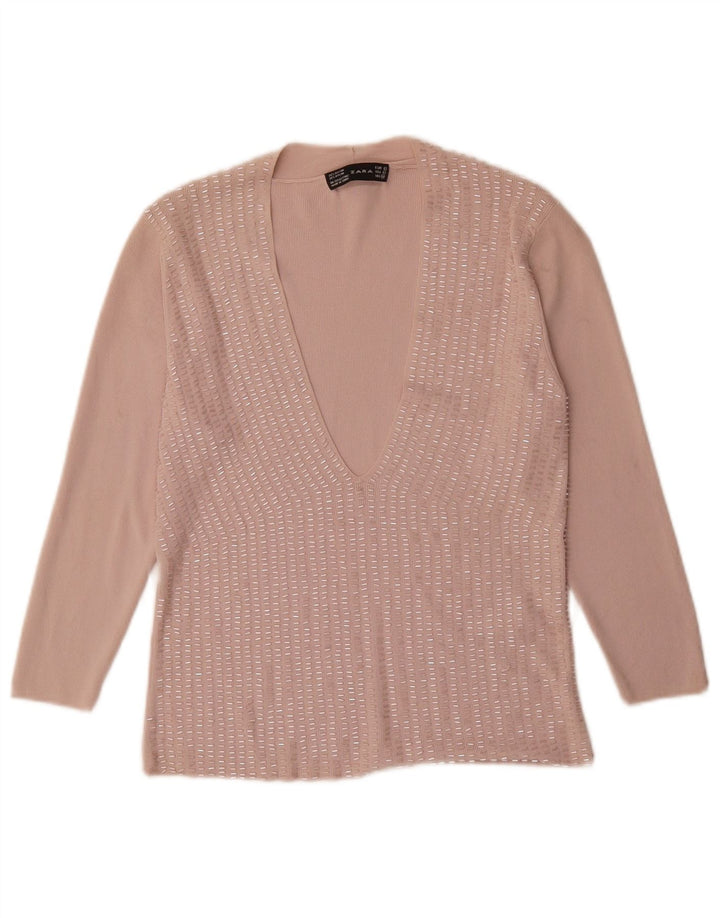 Zara Womens Blouse Top UK 14 Large Pink Rayon