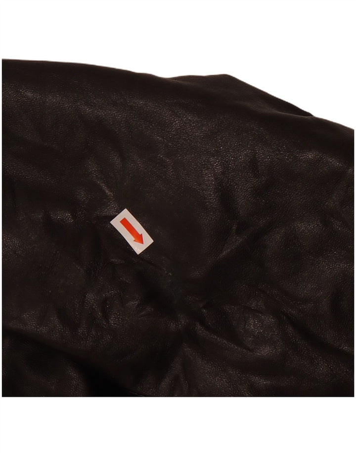 VINTAGE Womens Leather Coat IT 46 Large Black Leather