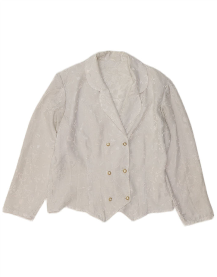 Vintage Womens 3/4 Sleeve Blazer Jacket UK 14 Medium White Floral