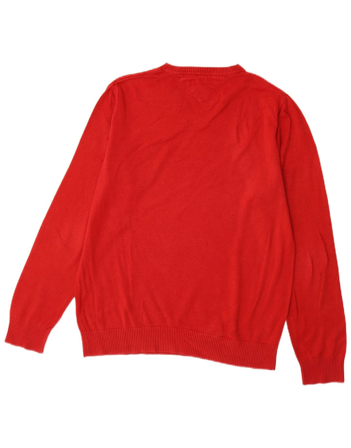 TOMMY HILFIGER Maglione da uomo con scollo a V in cotone rosso medio