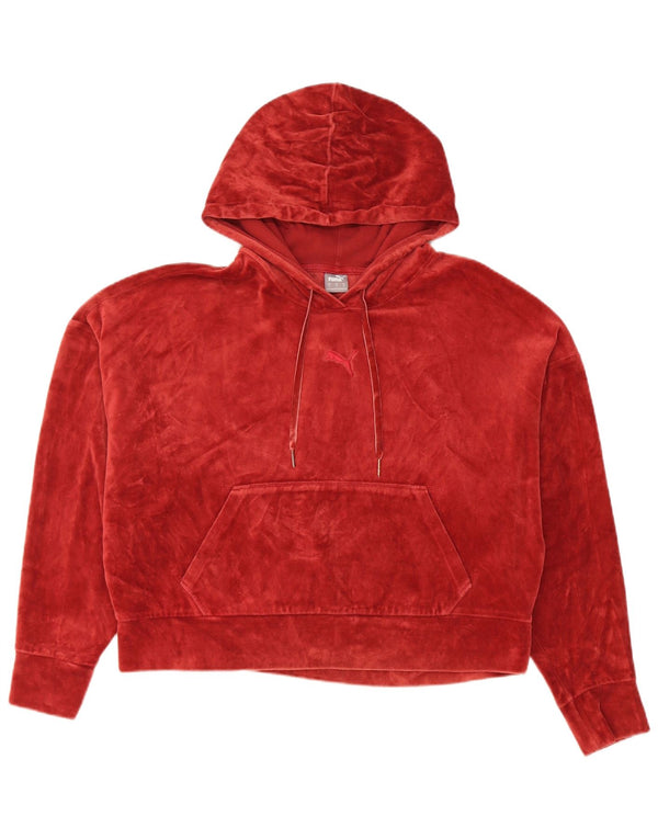 Puma Womens Crop Oversized Velour Hoodie Jumper UK 14 Medium Red Cotton