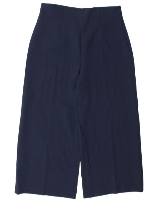 Zara Kvinder Højtaljede Brede Ben Cropped Bukser Large W30 L26 Navy Blue