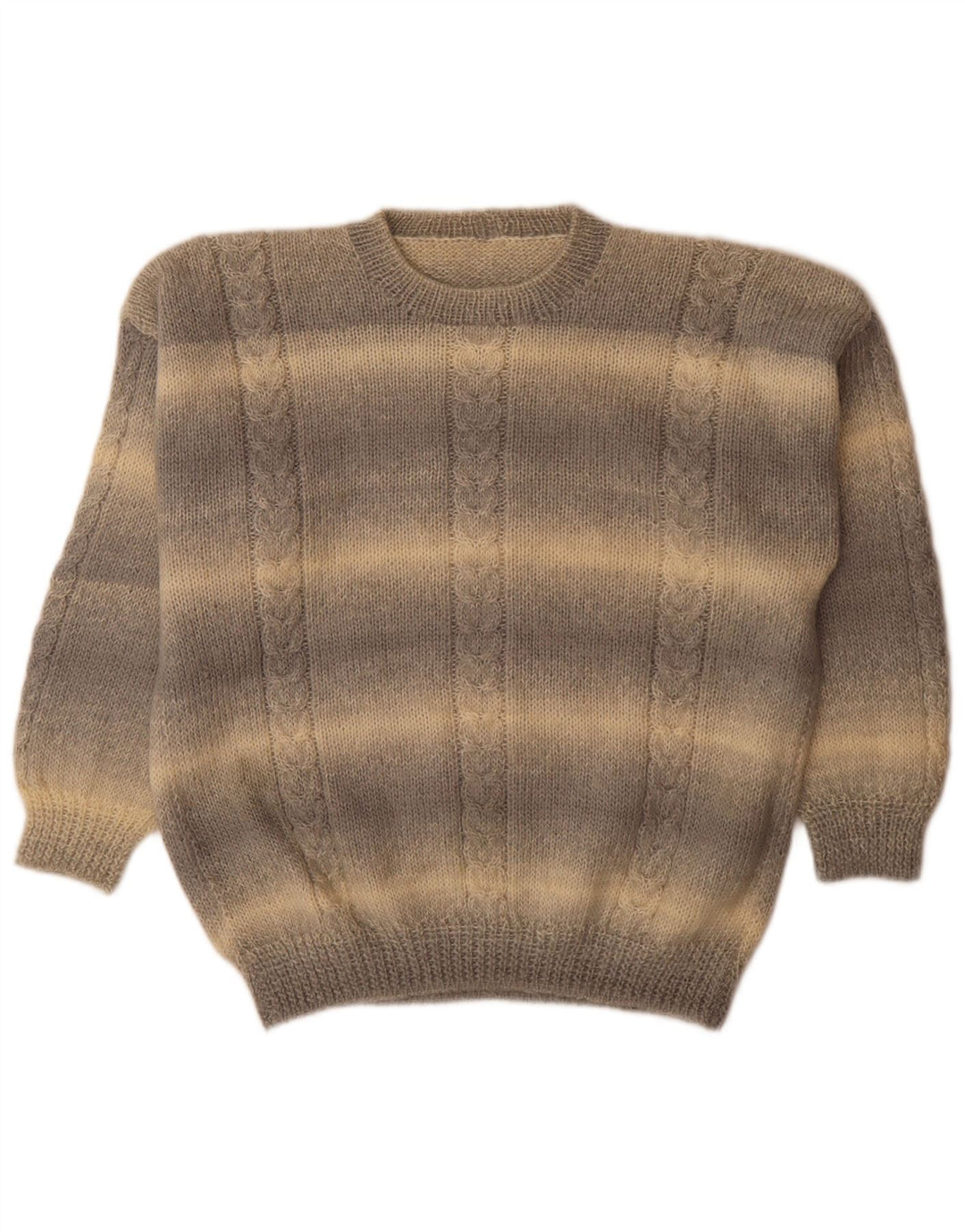 Vintage Mens Crew Neck Jumper Sweater Large Grey Striped