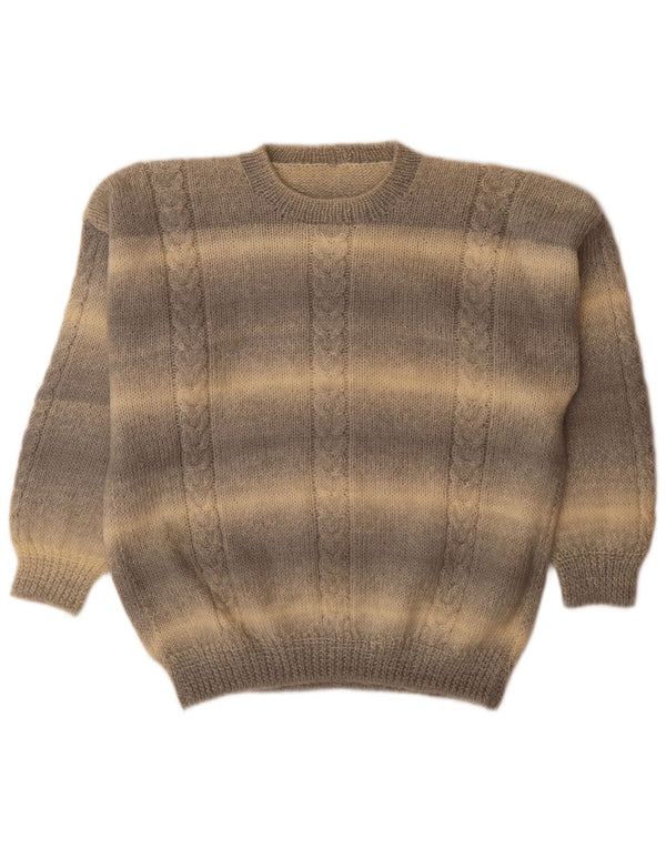 Vintage Mens Crew Neck Jumper Sweater Large Grey Striped