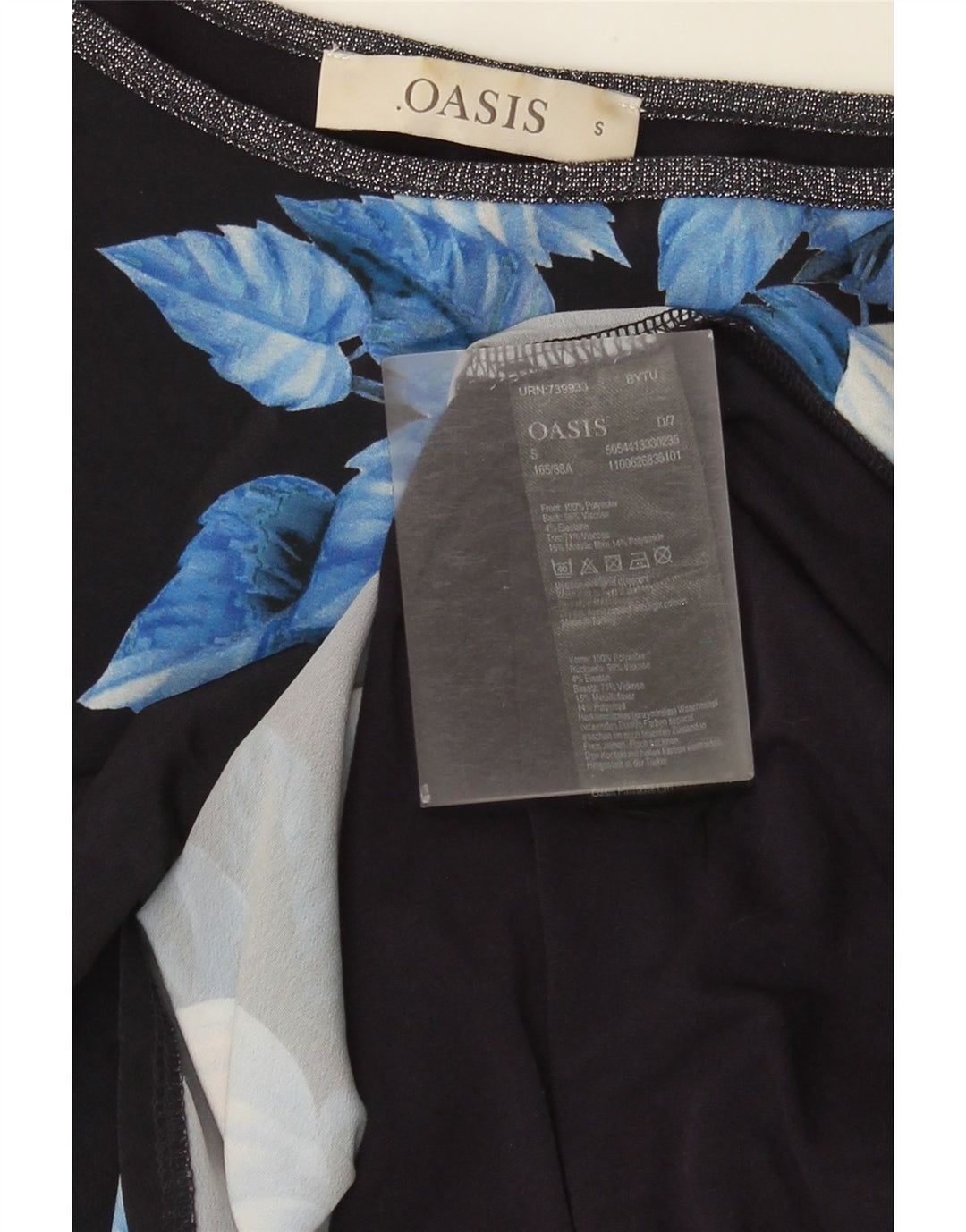 Oasis Womens Blouse Top UK 10 Small Navy Blue Floral Polyester