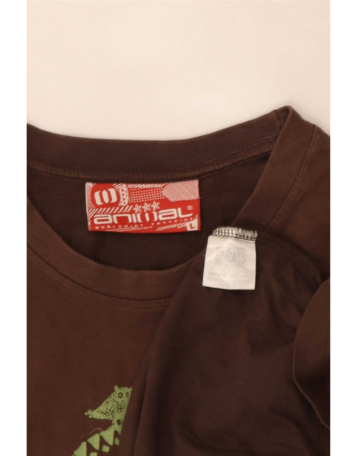 Animal Mens Graphic T-Shirt Top Large Brown Cotton